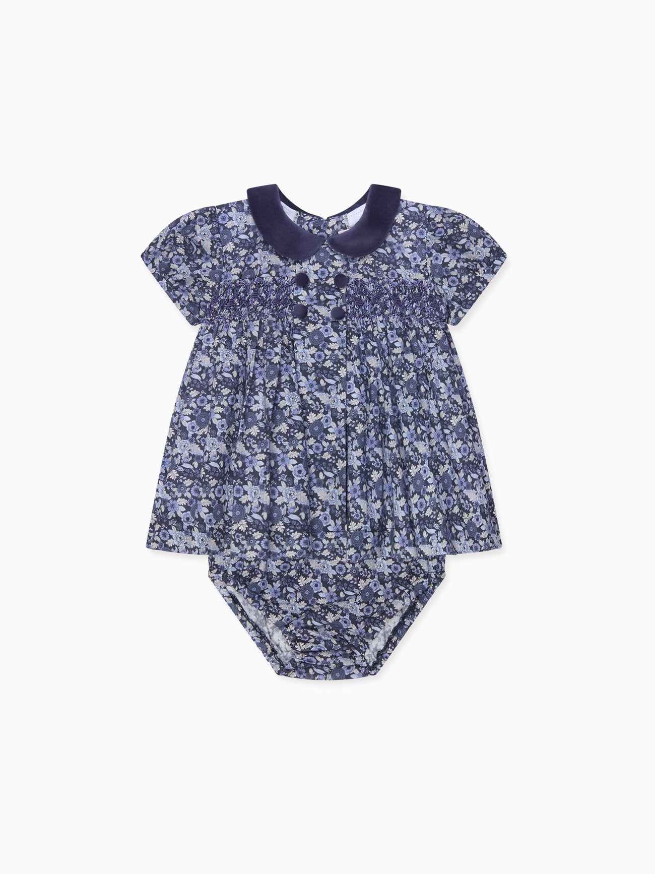 Navy Floral Arcadia Baby Girl Hand-Smocked Set