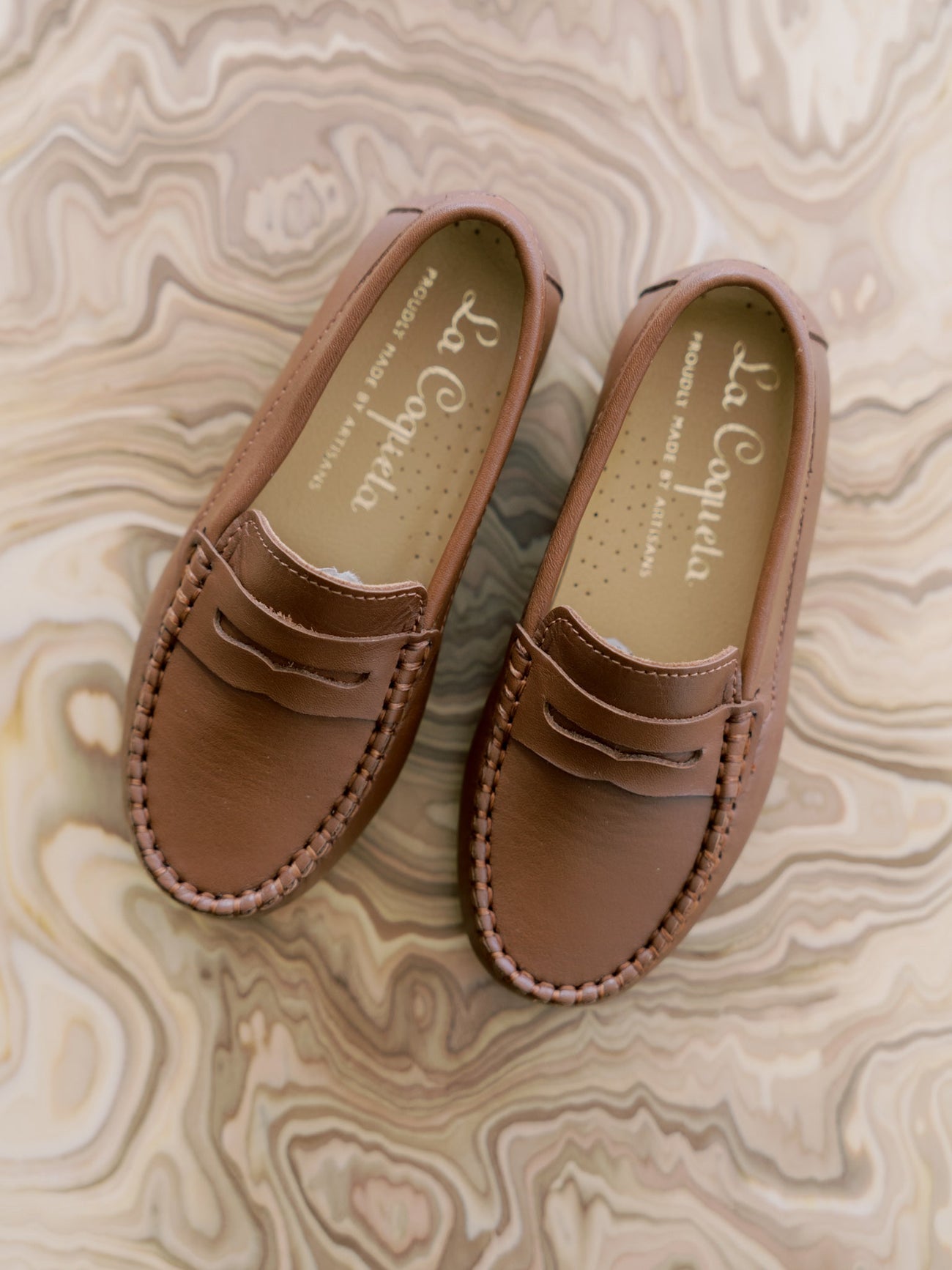 Tan Leather Boy Loafer Shoes