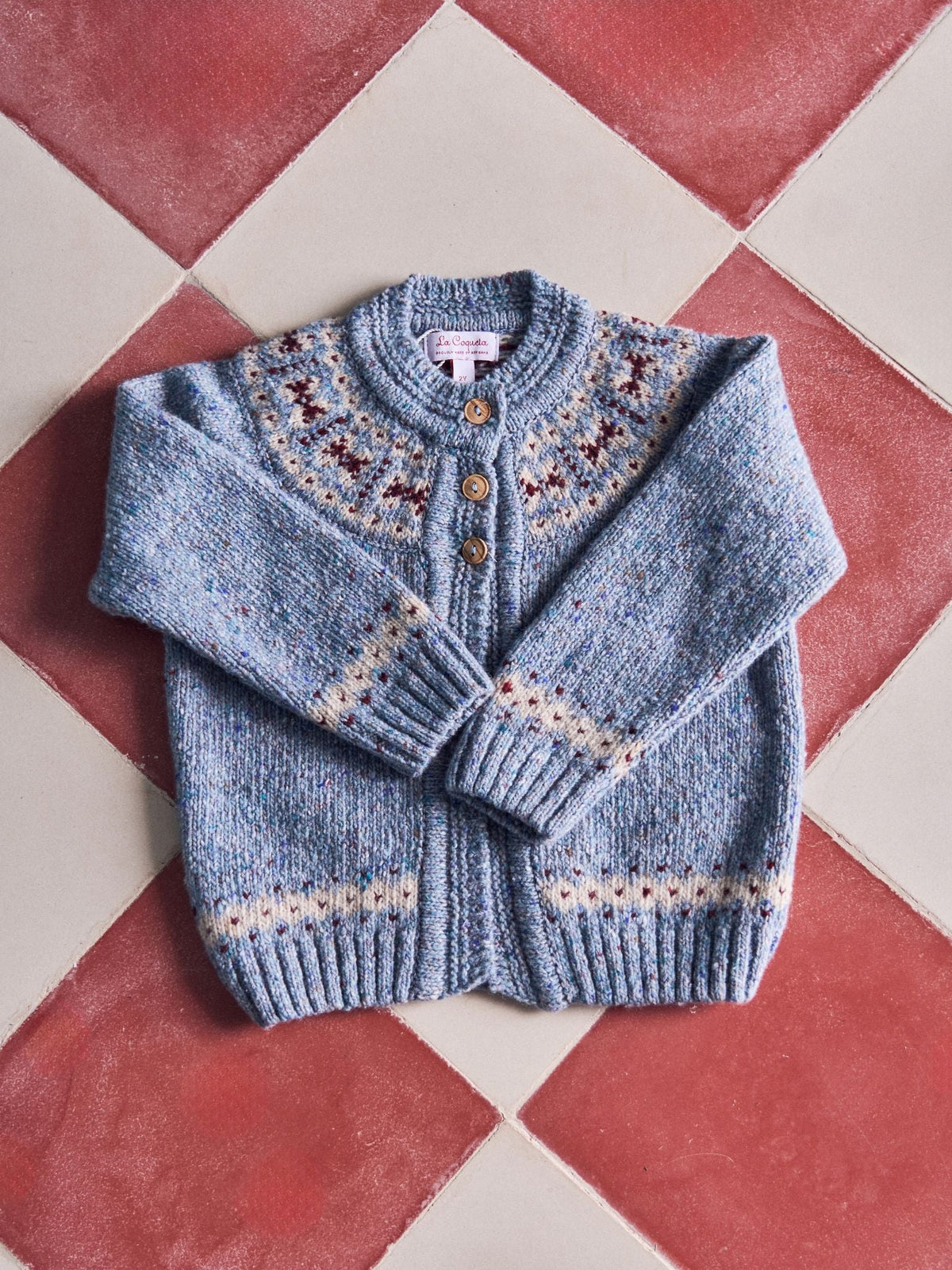 Dusty Blue Taylor Merino Fair Isle Baby Cardigan