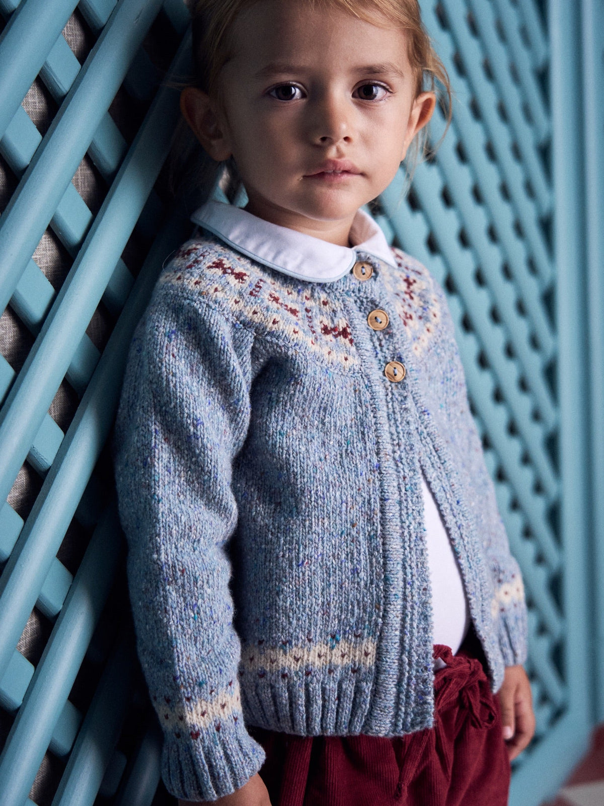Dusty Blue Taylor Merino Fair Isle Baby Cardigan