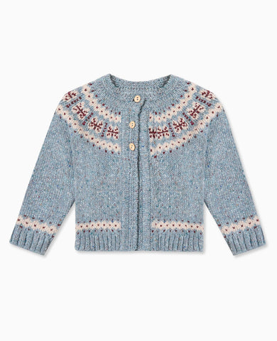 Dusty Blue Taylor Merino Fair Isle Baby Cardigan