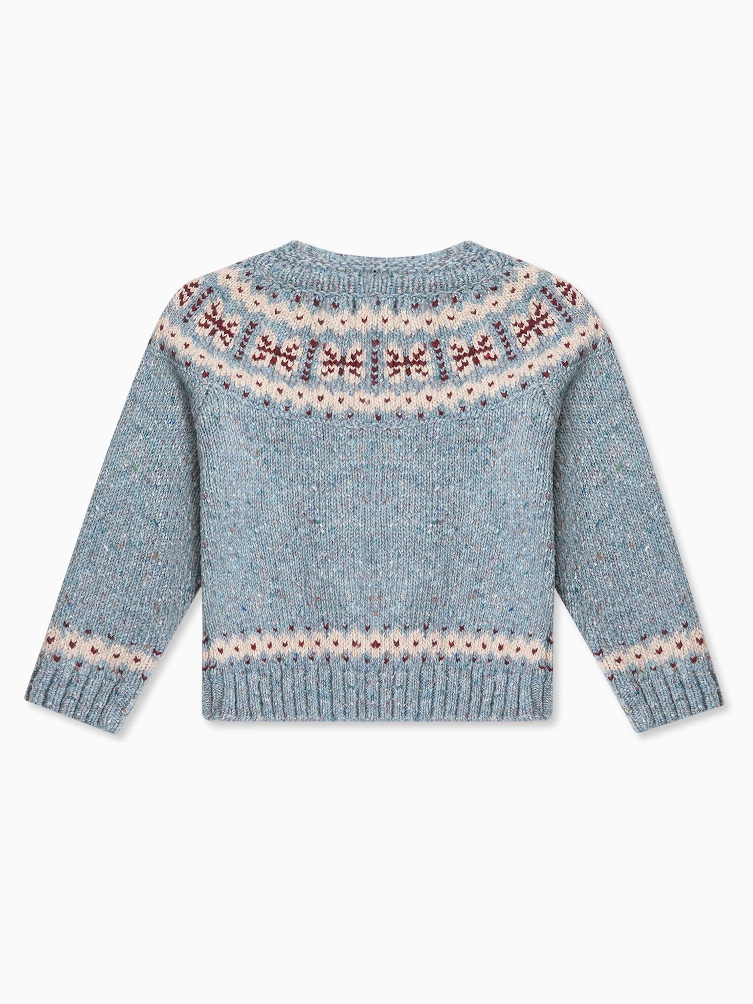 Dusty Blue Taylor Merino Fair Isle Baby Cardigan