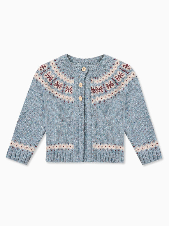 Dusty Blue Taylor Merino Fair Isle Baby Cardigan