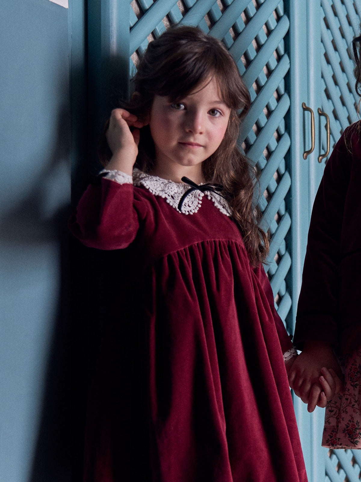 Burgundy Antonella Velvet Girl Empire Dress