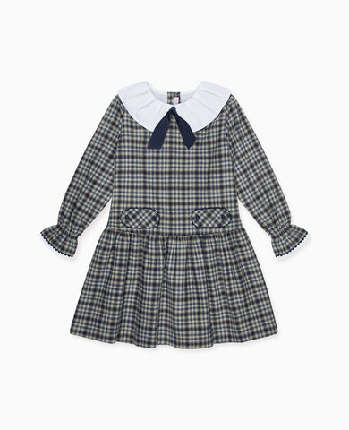 Navy Check Tessa Girl Drop Waist Dress