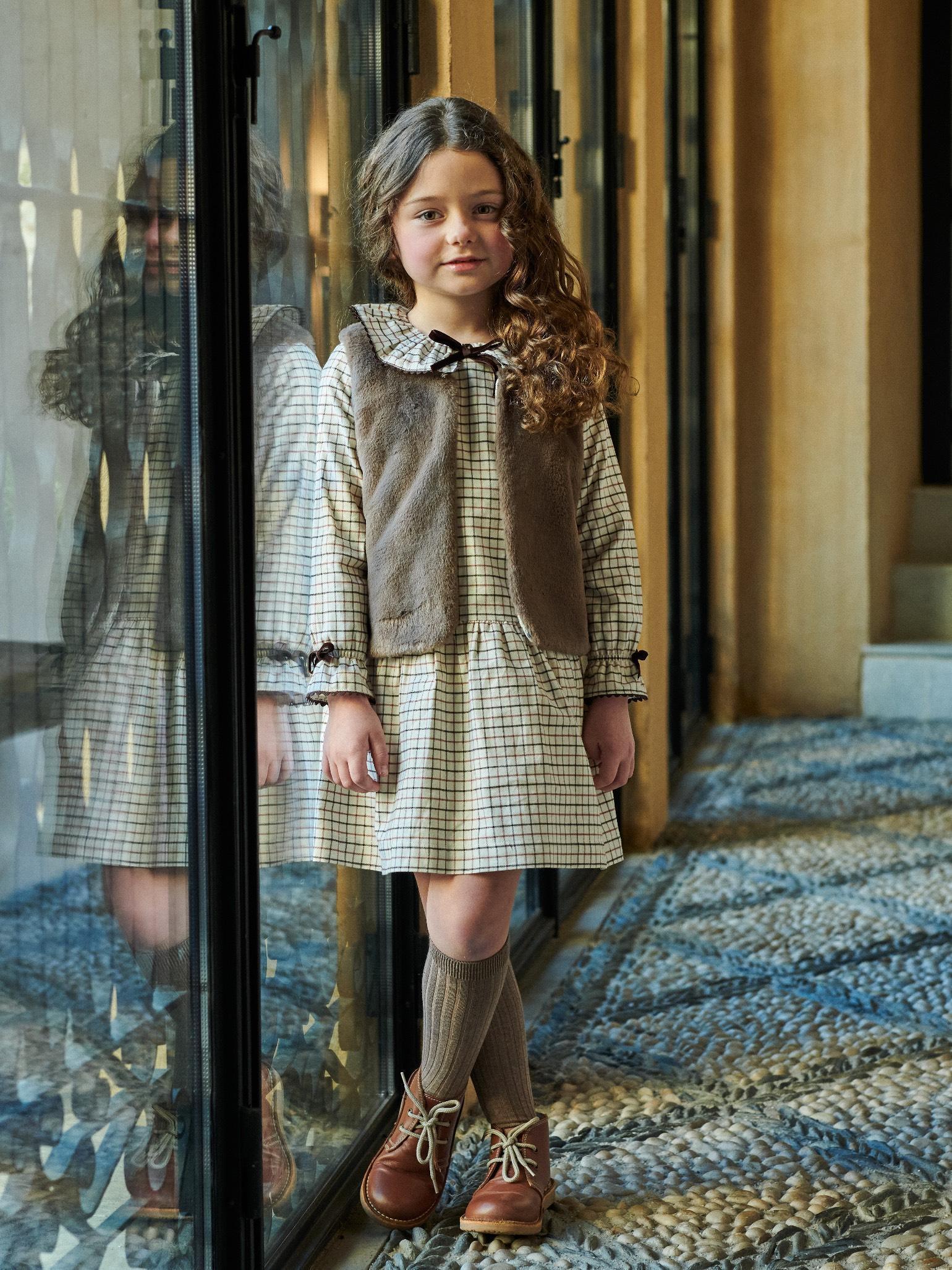 Caramel Check Tessa Girl Drop Waist Dress