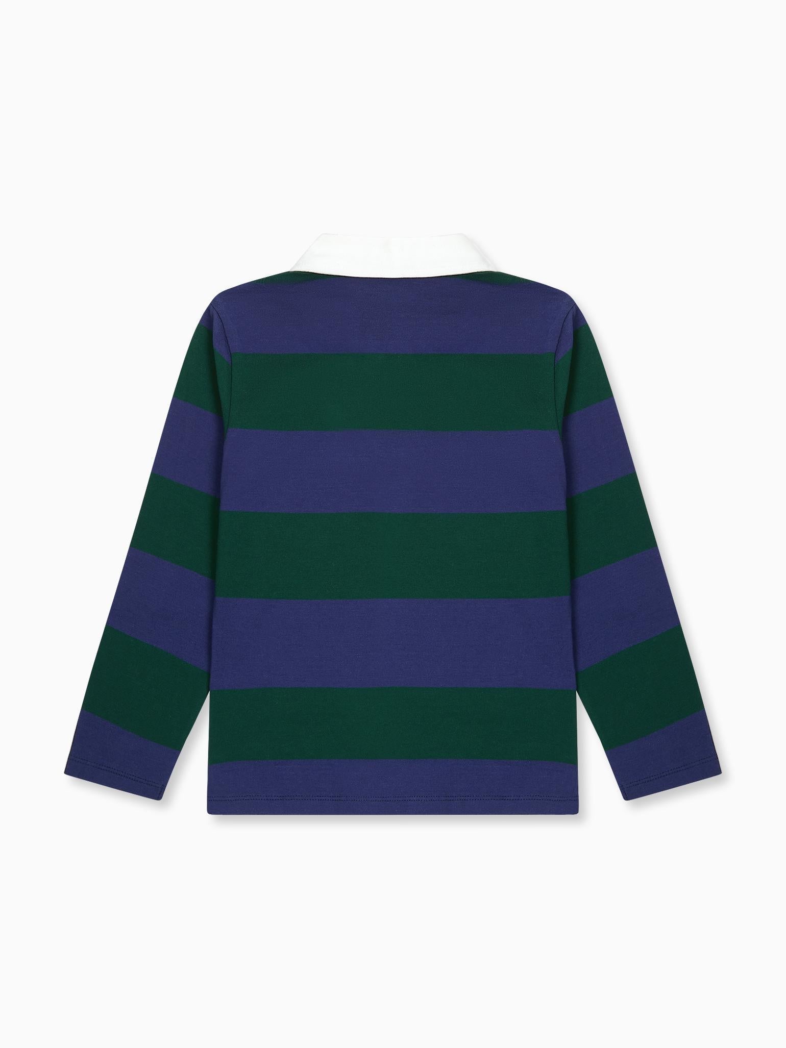 Green Stripe Tijo Long Sleeve Boy Rugby Shirt