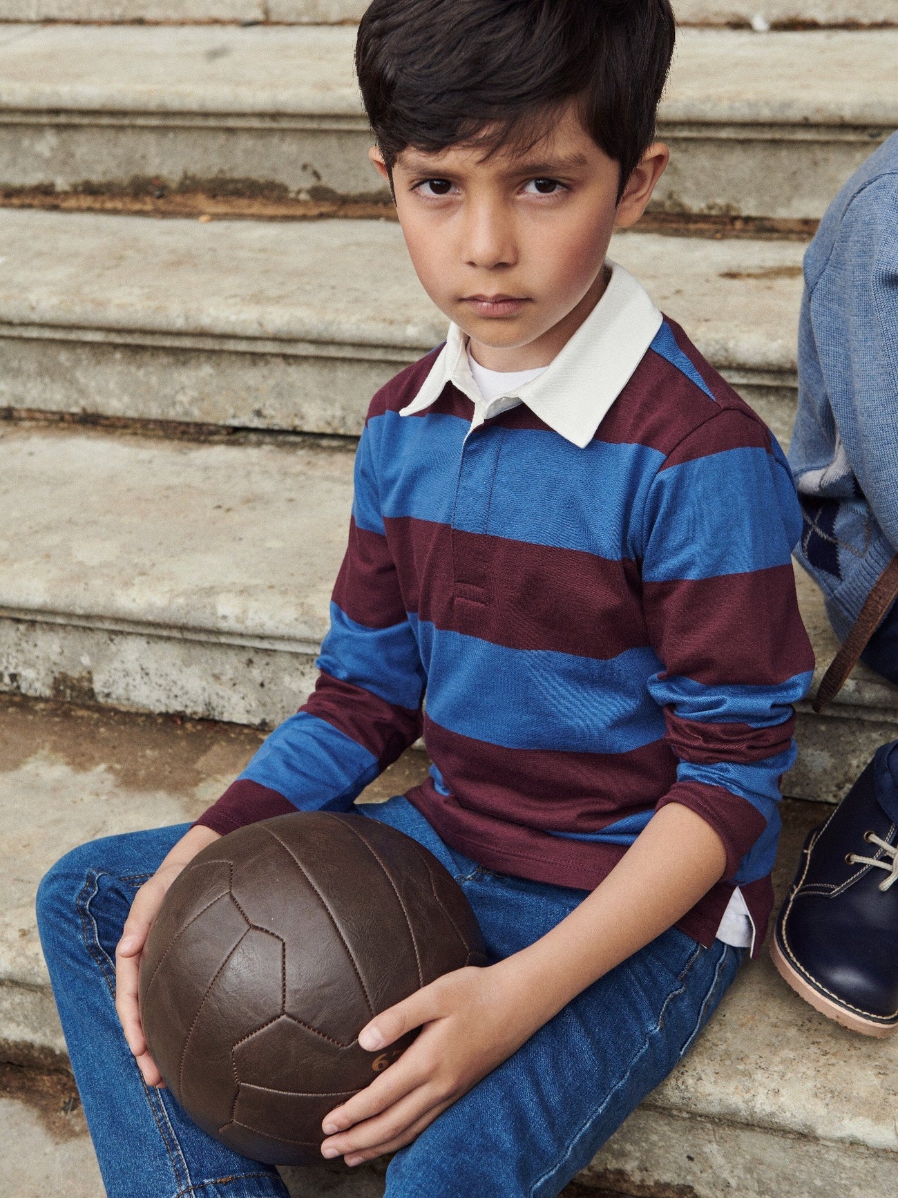 Petrol Blue Stripe Tijo Long Sleeve Boy Rugby Shirt