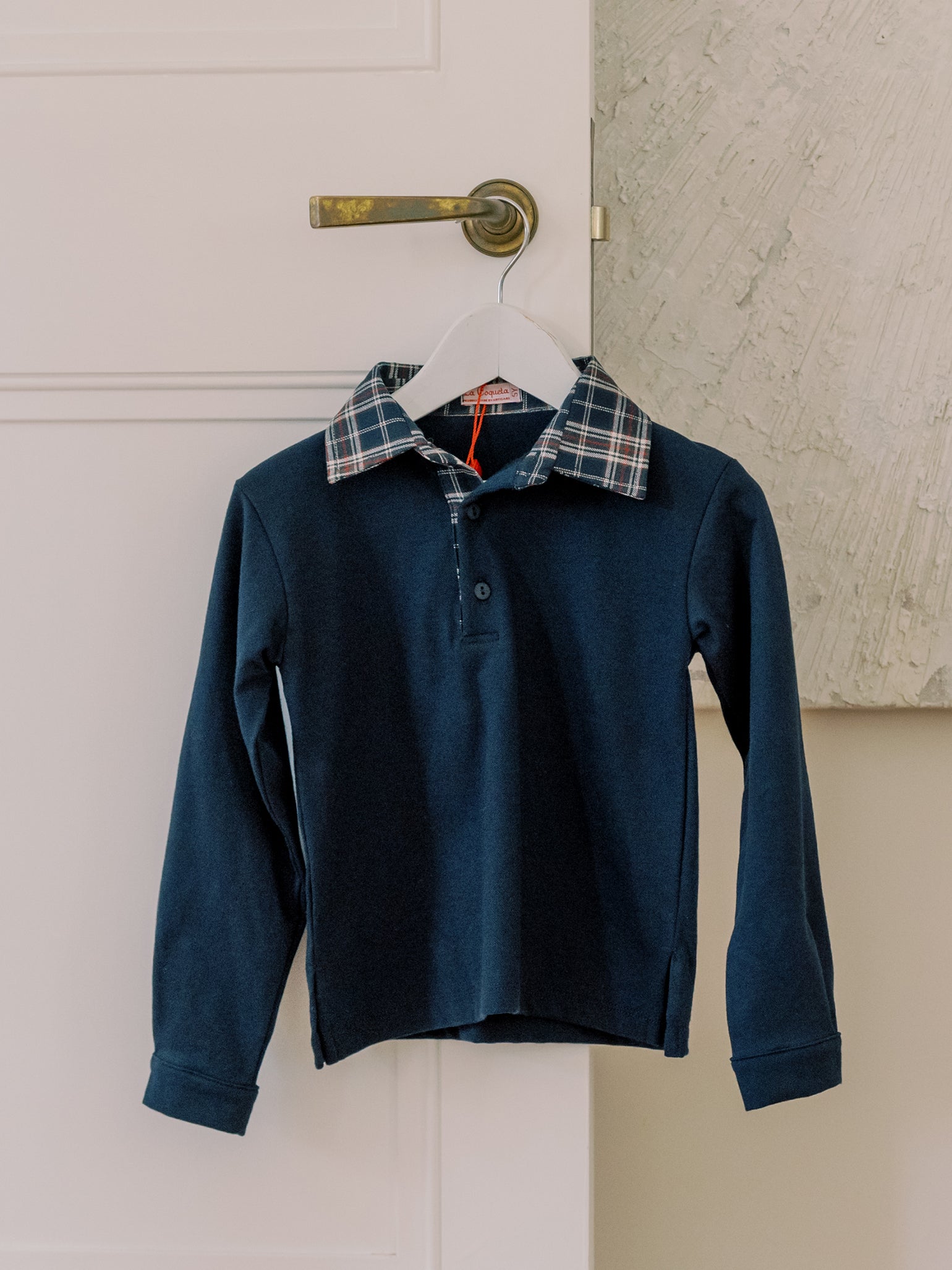 Navy Check Tijo Long Sleeve Boy Rugby Shirt