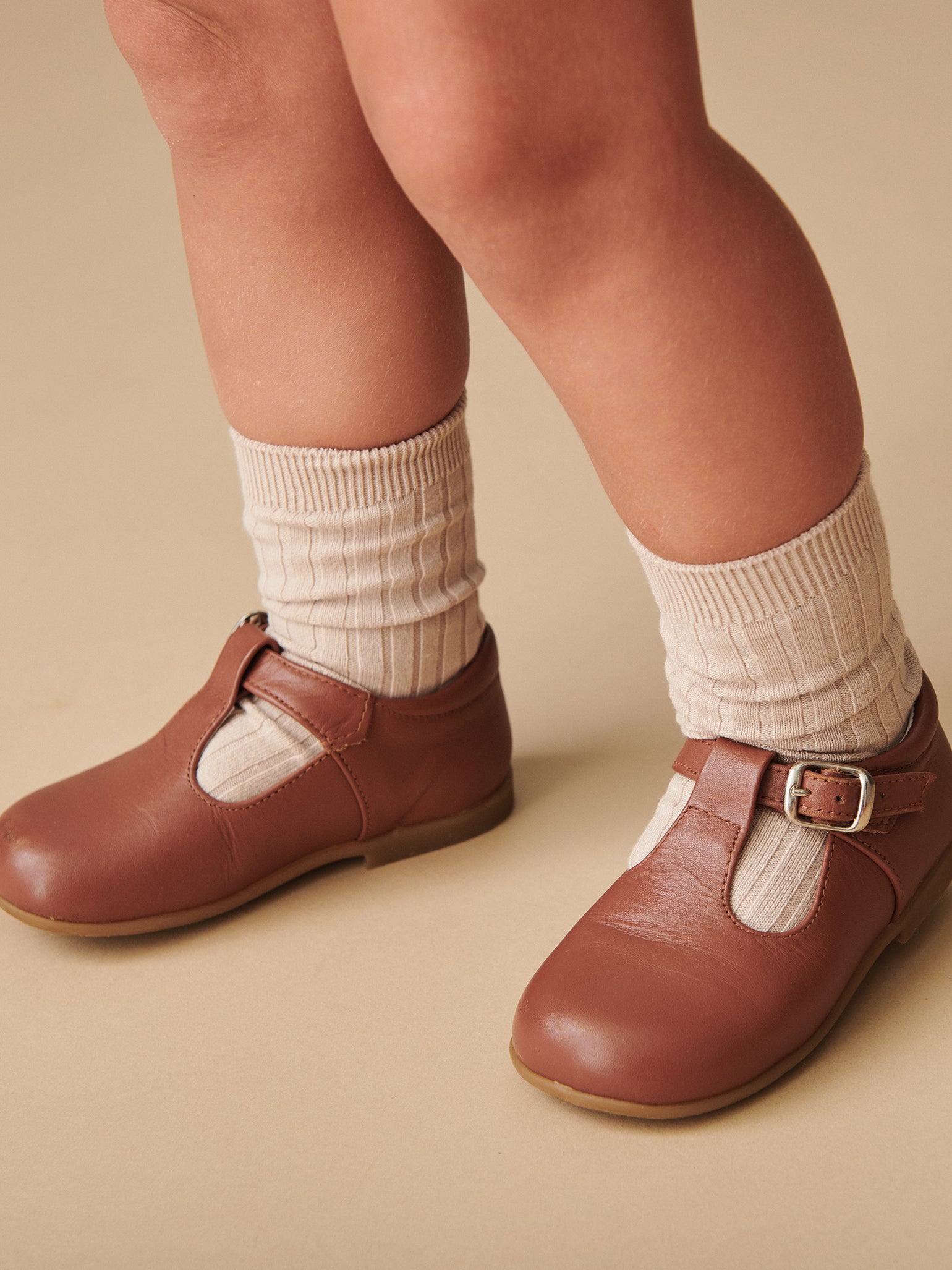 Dark Tan Leather Toddler T-Bar Shoes