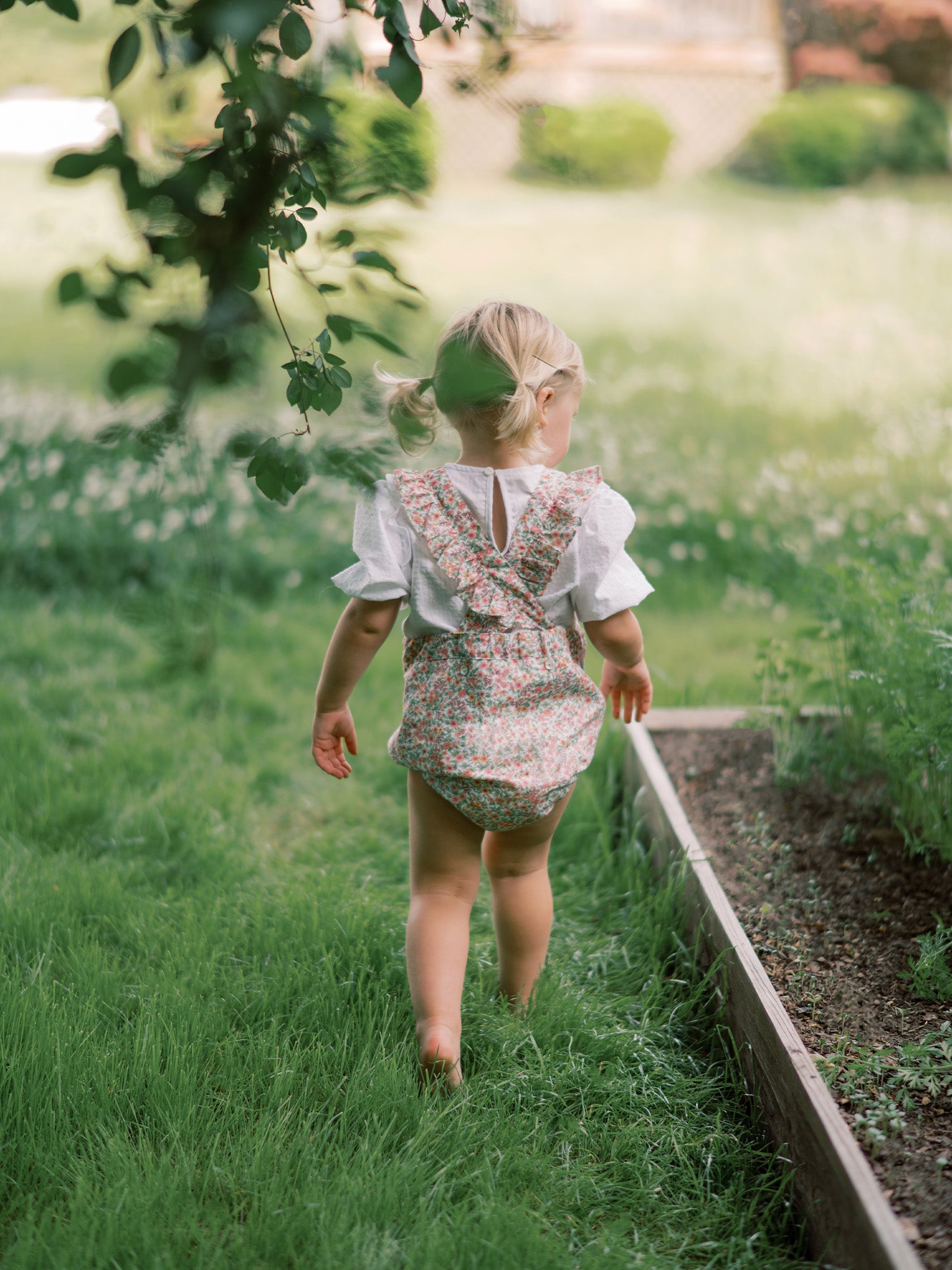 Pink Floral Rontina Baby Girl Romper Overalls