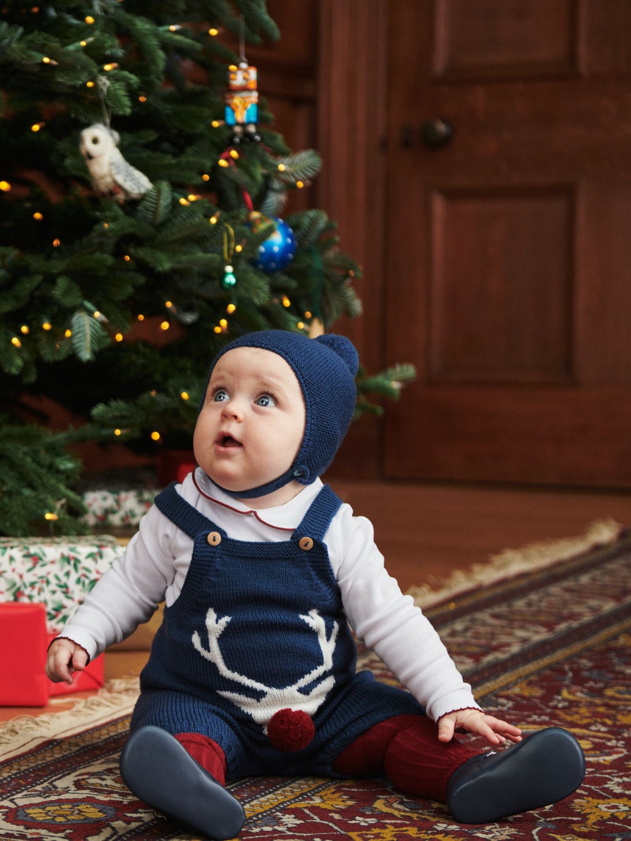 Dark Blue Reno Merino Baby Knitted Overalls