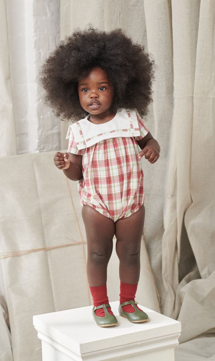 Toddler Girl Doll Collar Button Design Short-sleeve Plaid Shirt