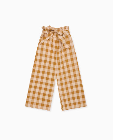Caramel Gingham Roda Cotton Girl Trousers