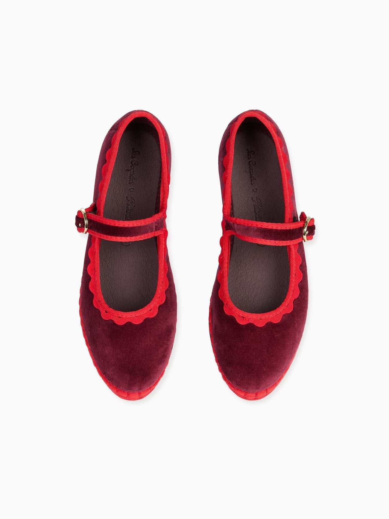 Flabelus x La Coqueta Girl Burgundy Velvet Girl Mary Jane Shoes