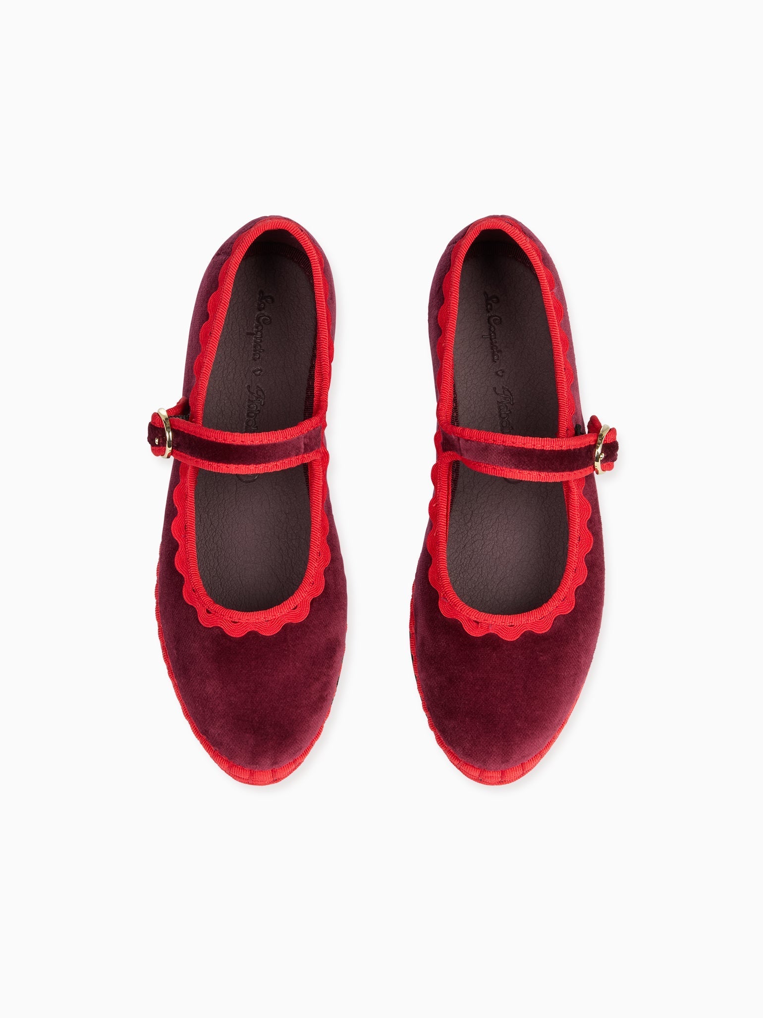 Flabelus x La Coqueta Girl Burgundy Velvet Girl Mary Jane Shoes