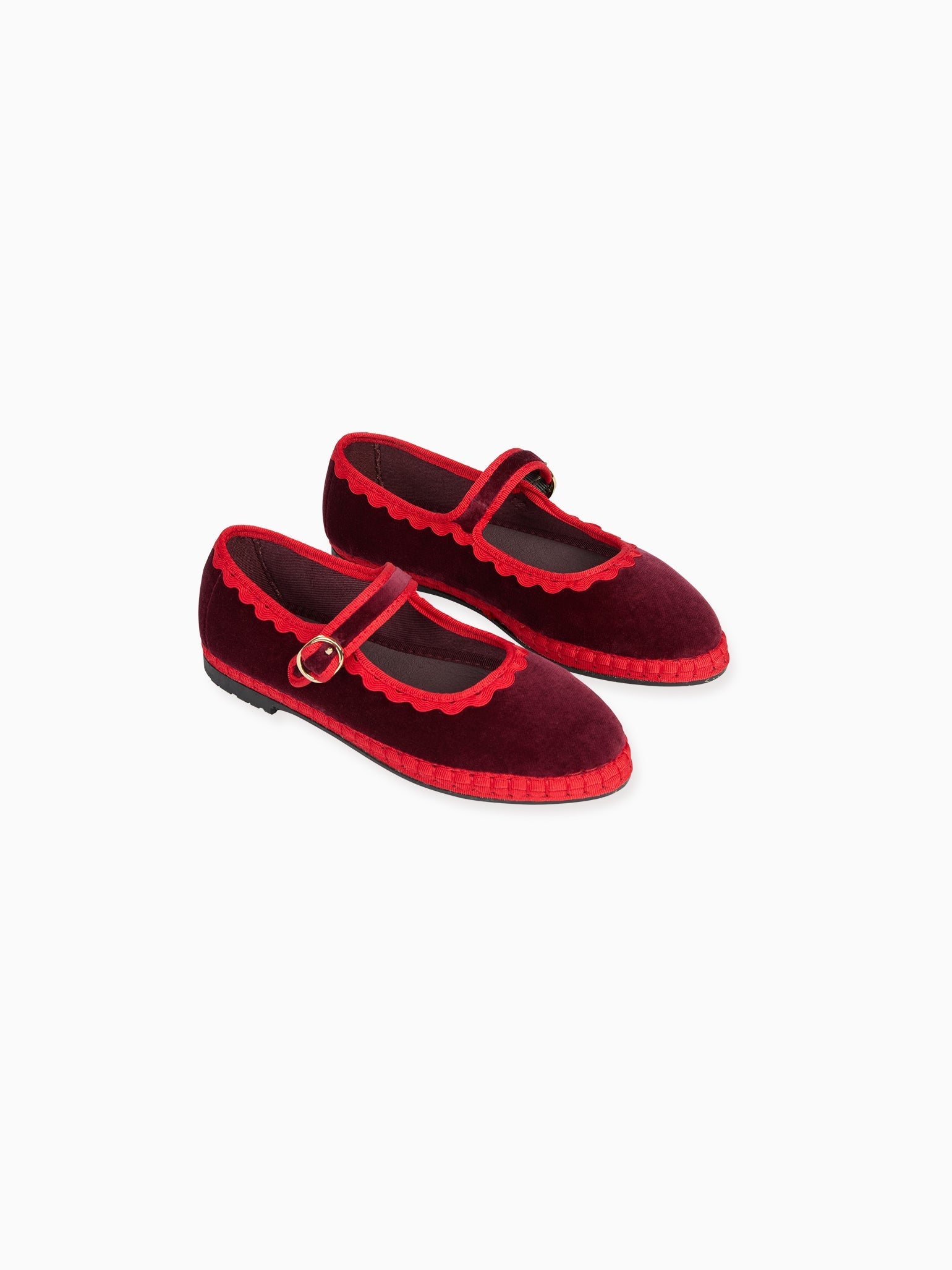 Flabelus x La Coqueta Girl Burgundy Velvet Girl Mary Jane Shoes