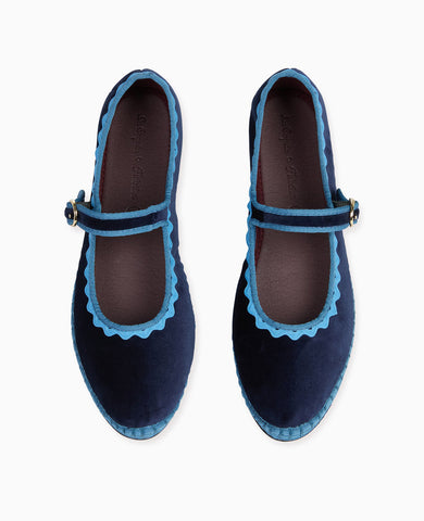 Flabelus x La Coqueta Woman Light Blue Velvet Mary Jane Shoes