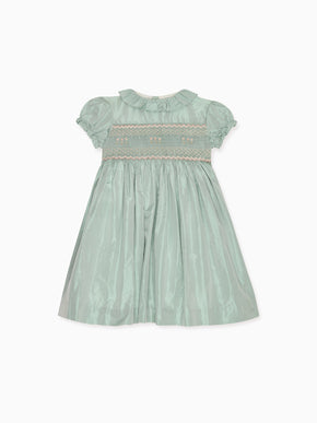 Sage Verity Silk Ceremony Girl Hand-Smocked Dress