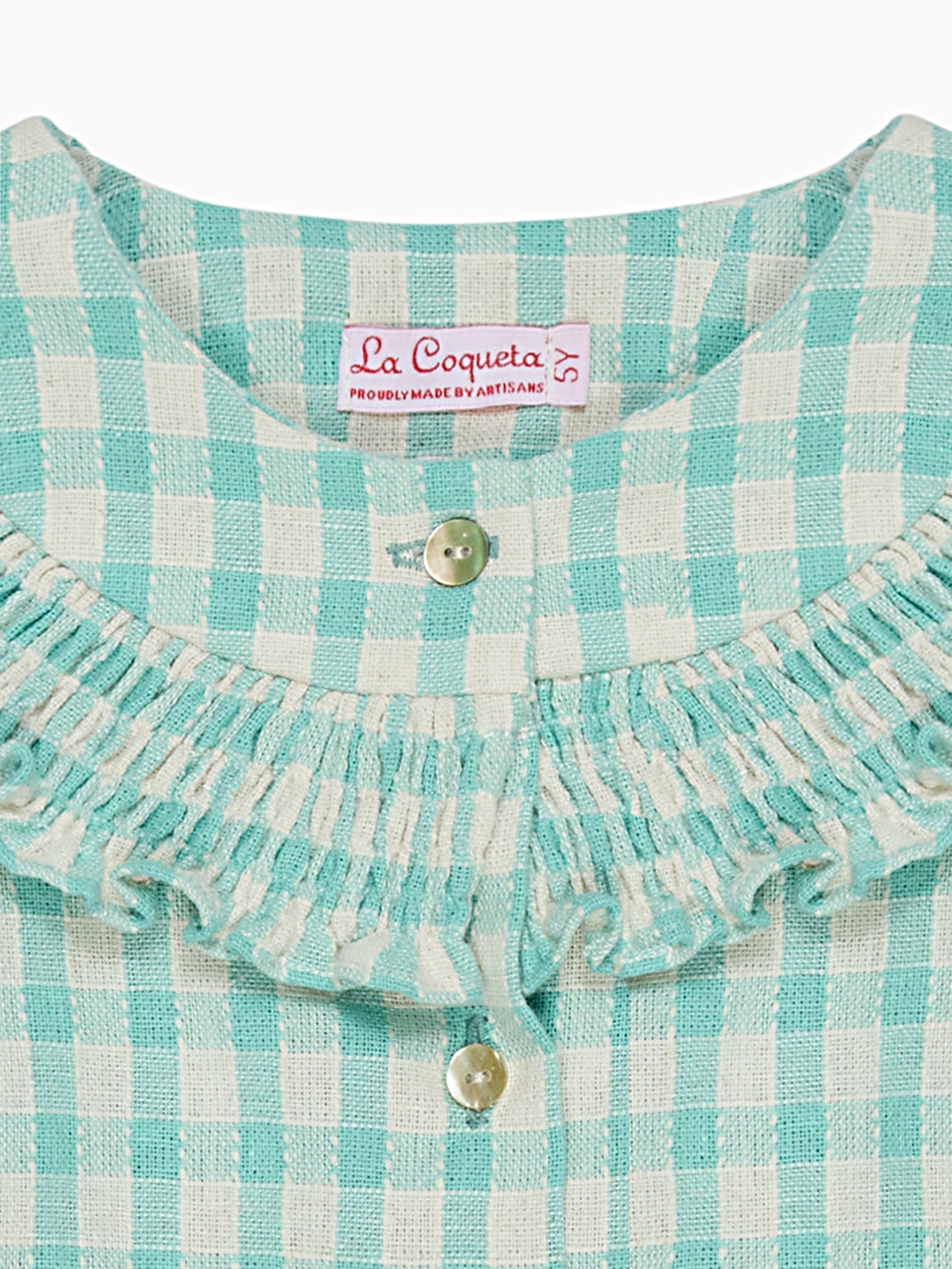 Sage Gingham Violetta Hand-Smocked Girl Shirt