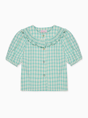 Sage Gingham Violetta Hand-Smocked Girl Shirt