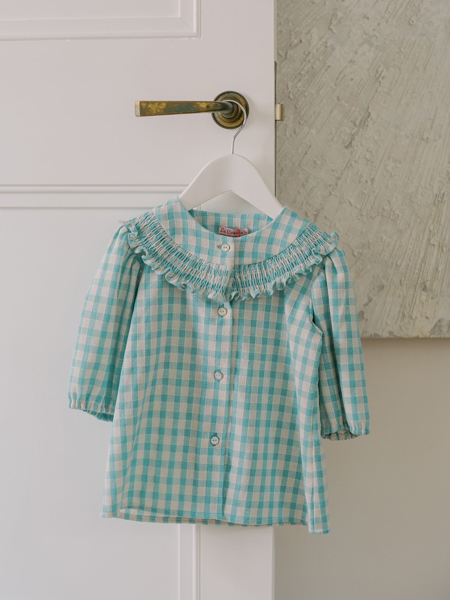 Sage Gingham Violetta Hand-Smocked Girl Shirt