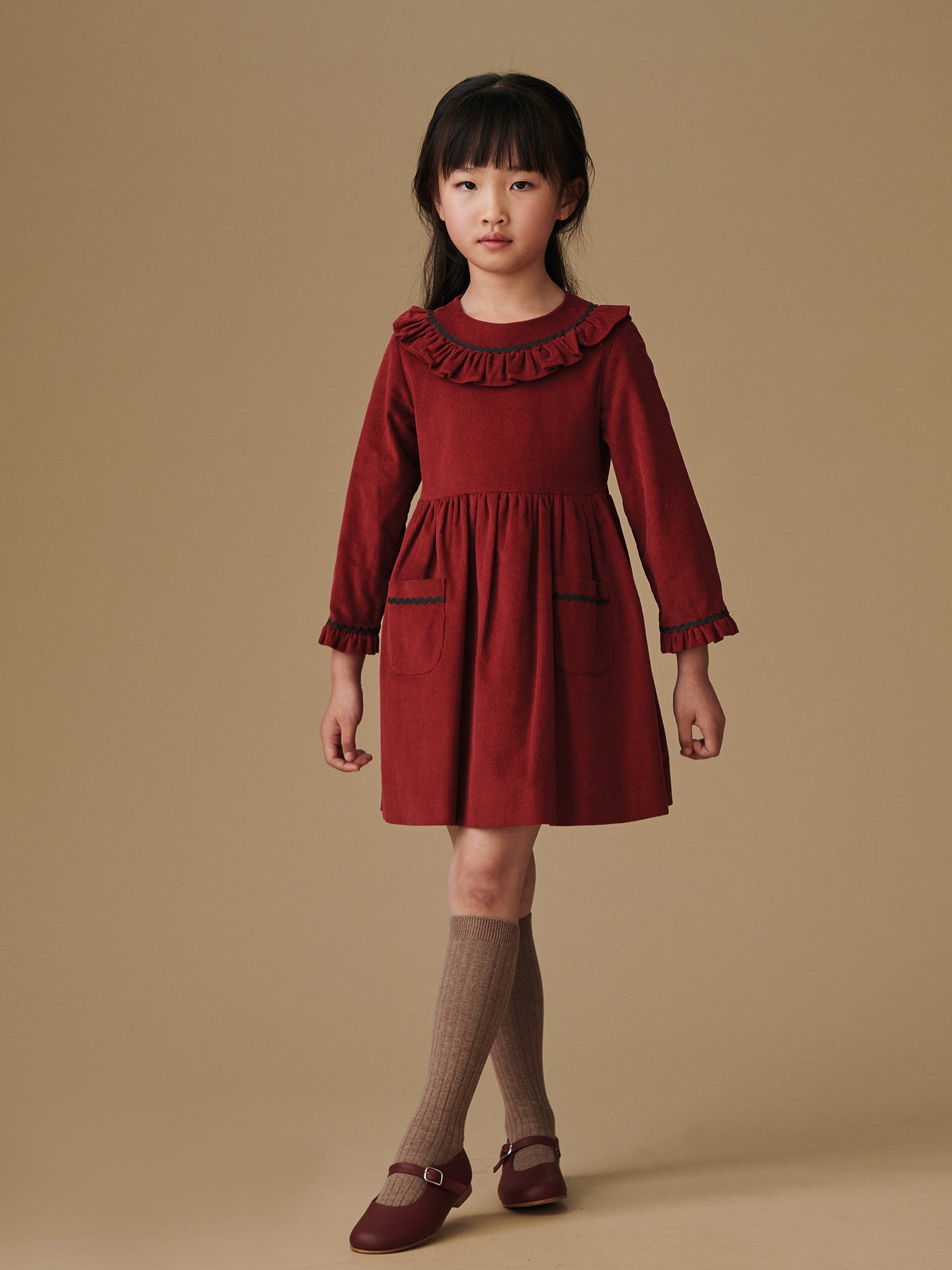 Burgundy Vivian Corduroy Girl Dress