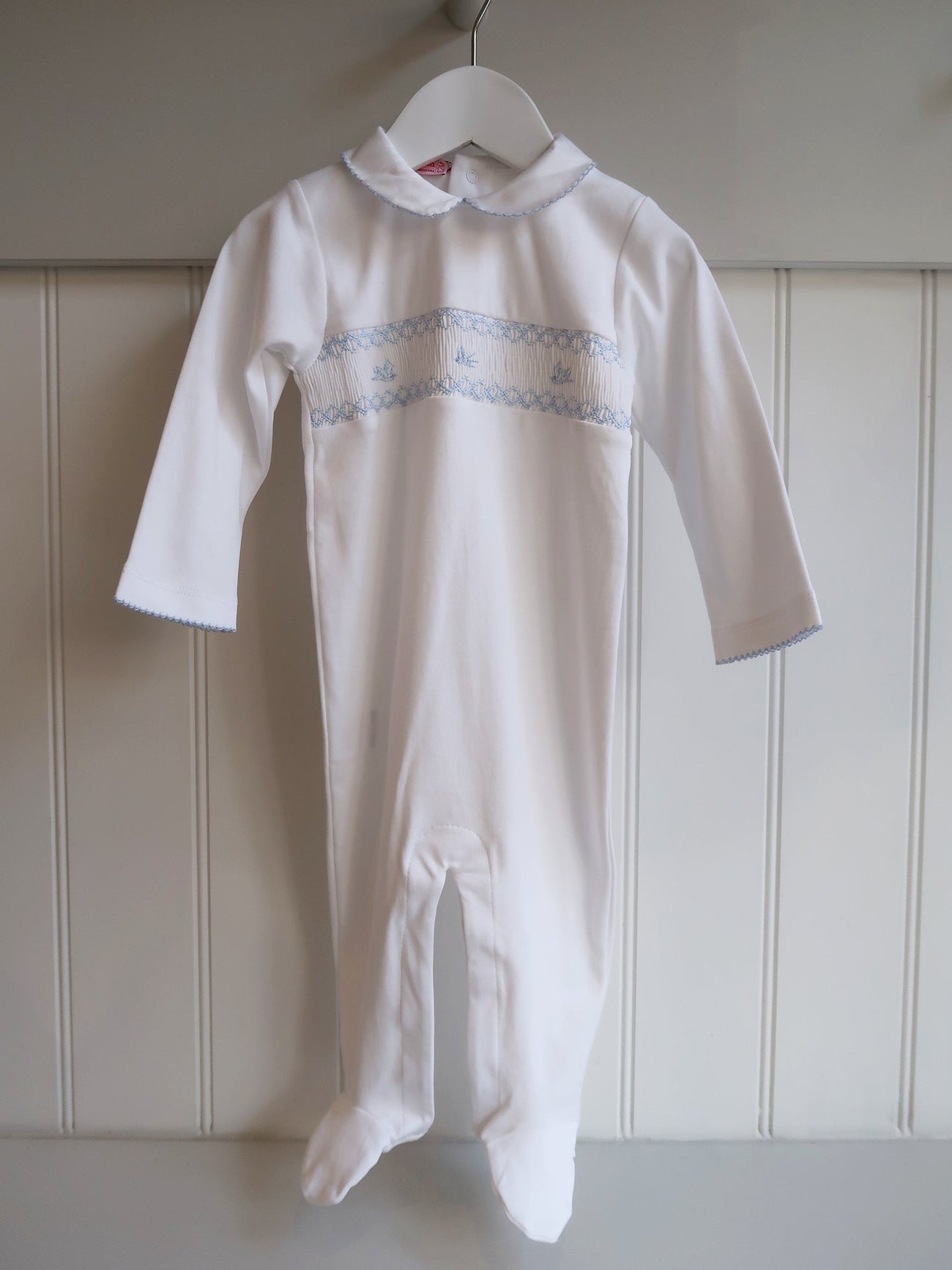 White Angel Baby Hand-Smocked Sleepsuit