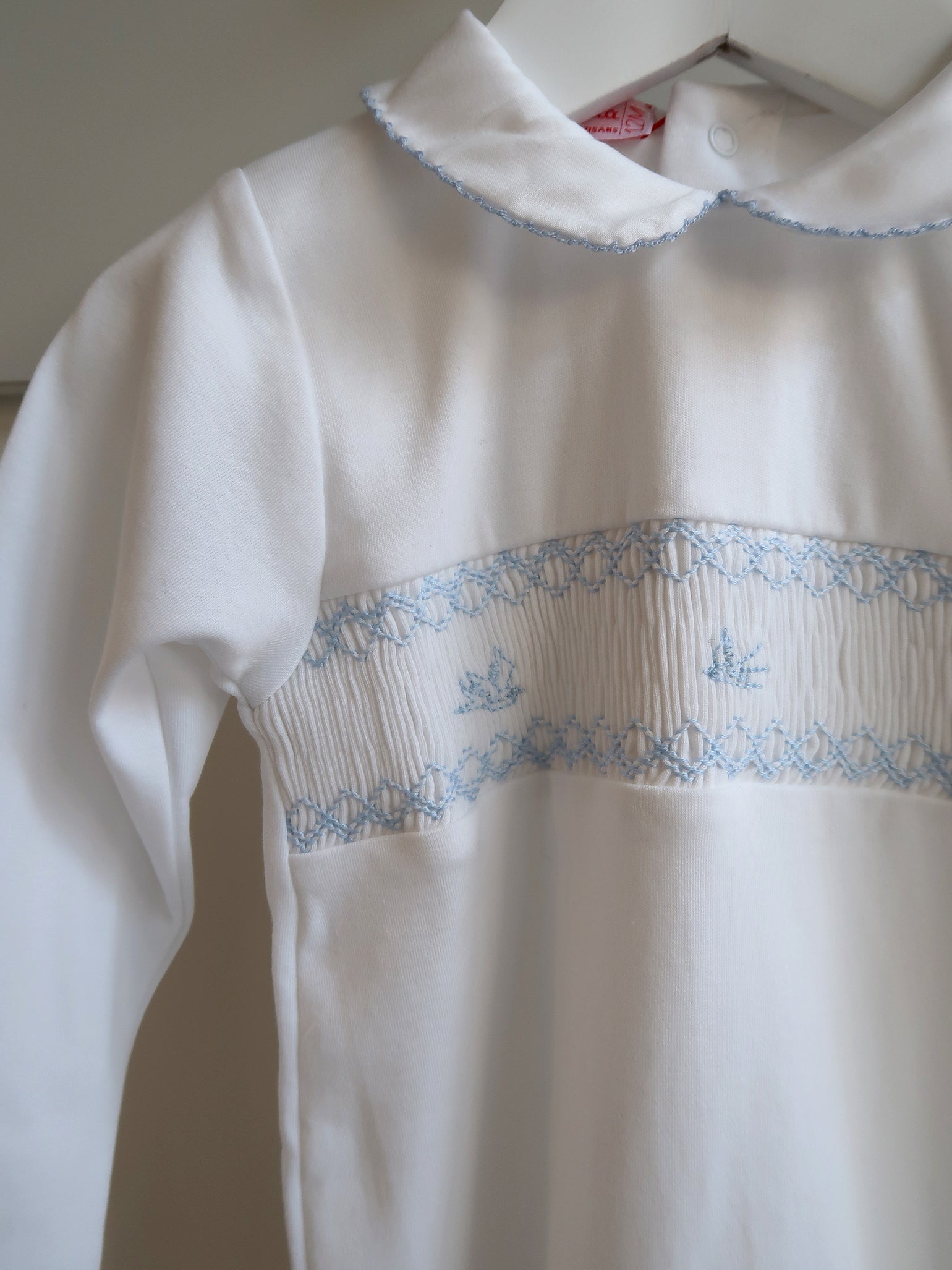 White Angel Baby Hand-Smocked Sleepsuit