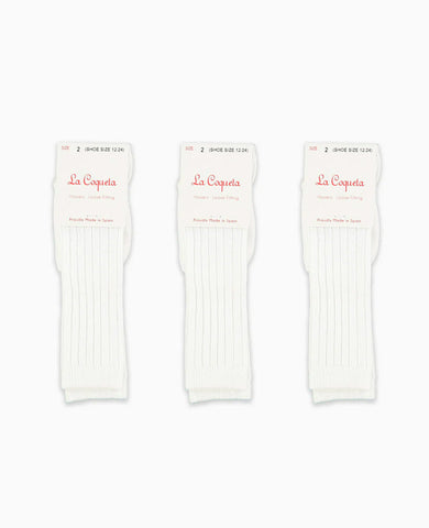 White Ribbed Knee High Kids Socks Set