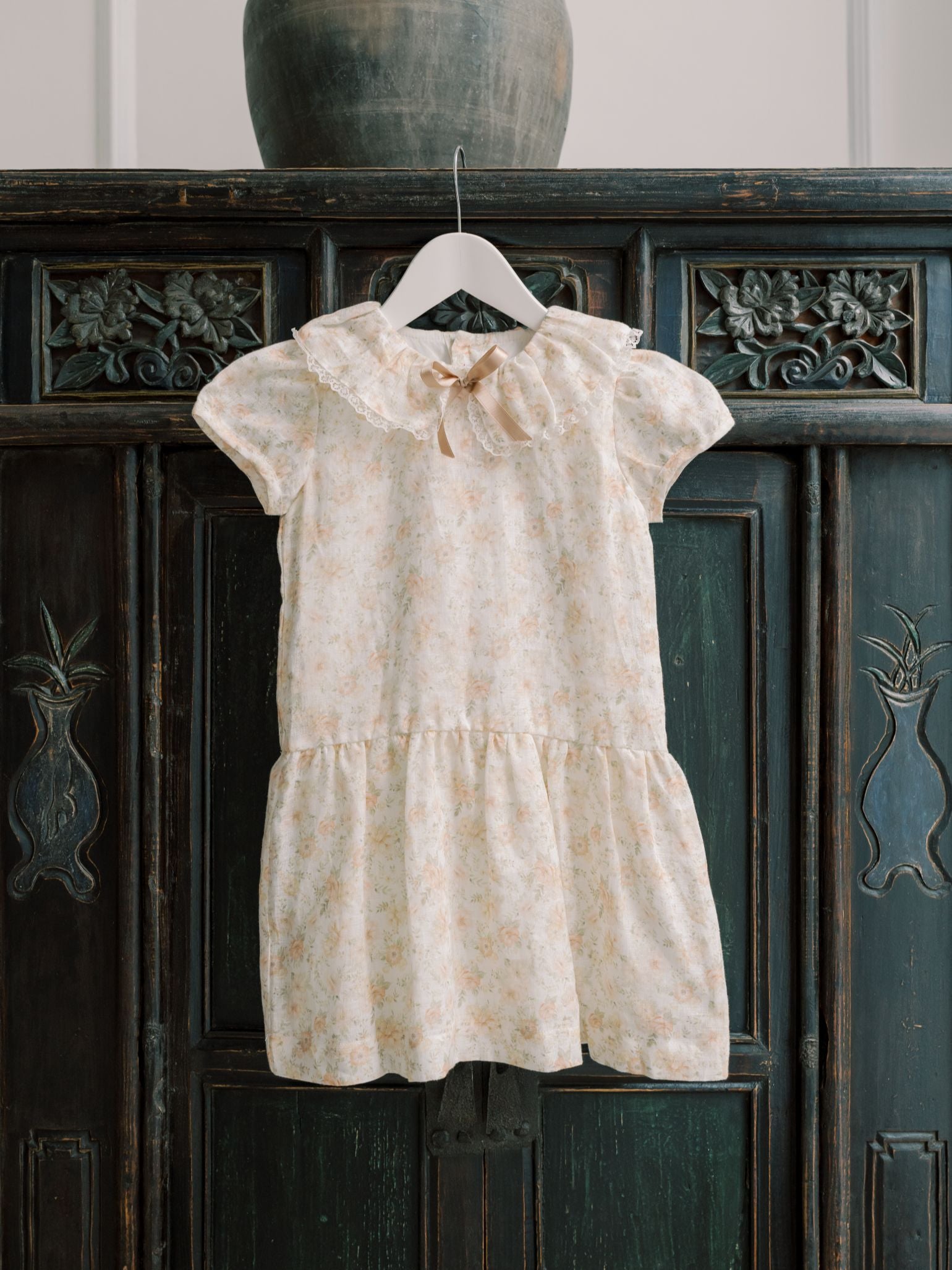 Peach Floral Xana Girl Drop Waist Dress