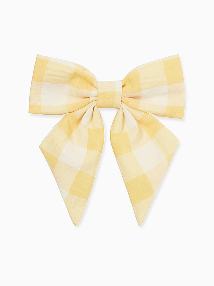 Yellow Gingham Girl Large Bow Clip