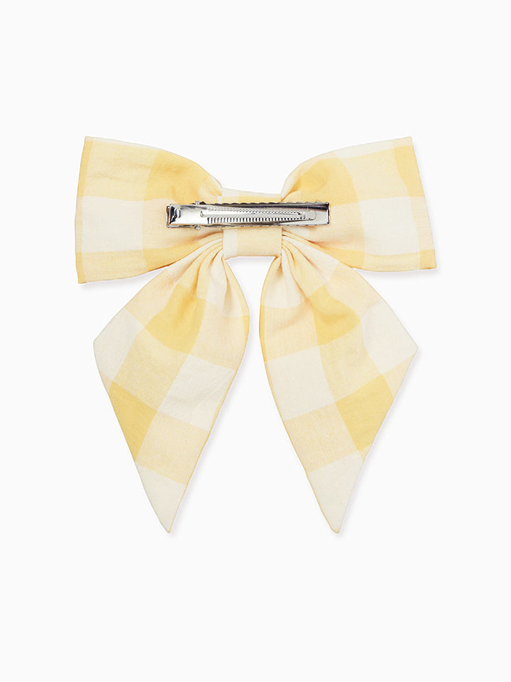 Yellow Gingham Girl Large Bow Clip