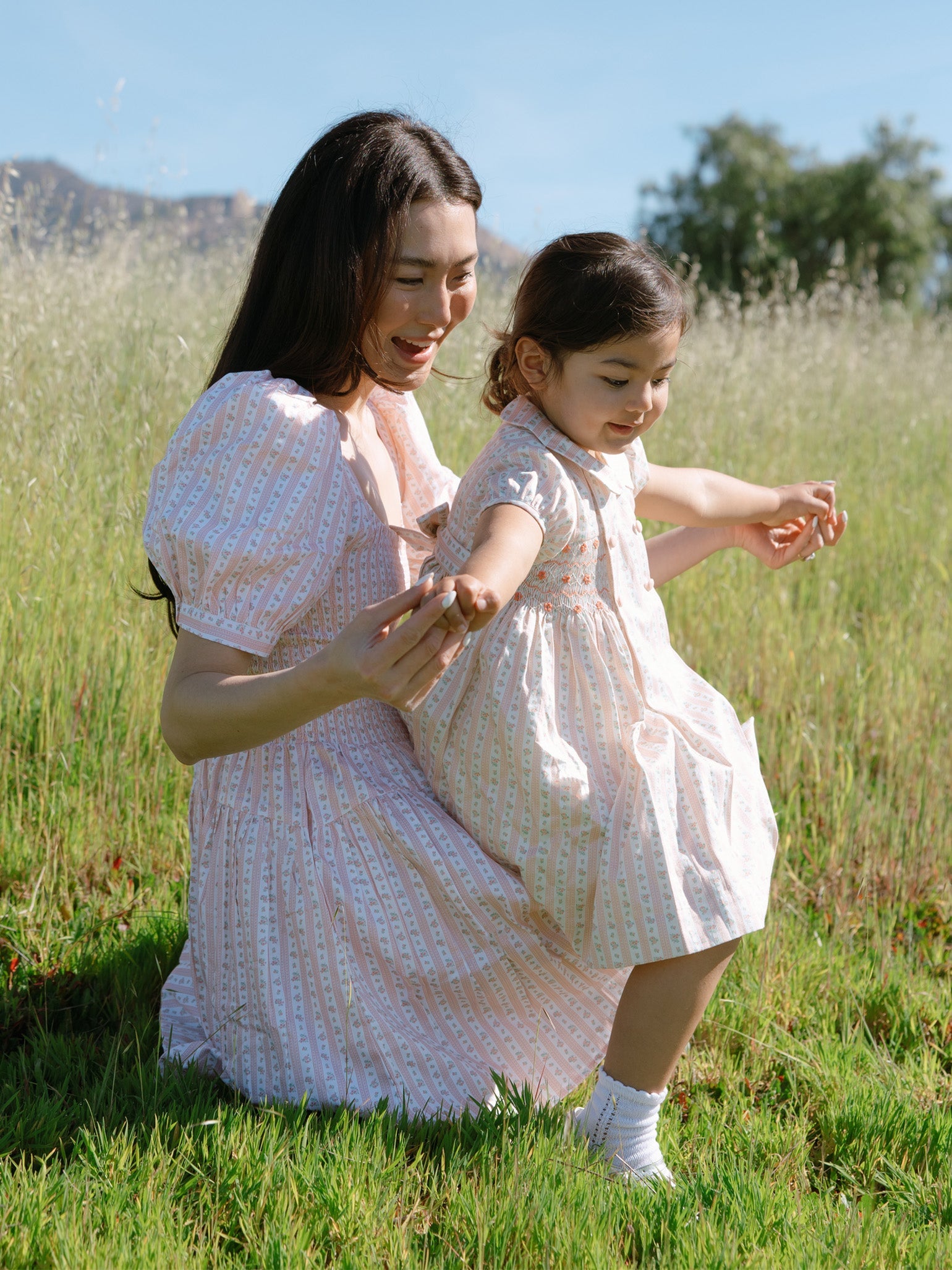 Pink Floral Stripe Sevilla Woman Knee Length Dress