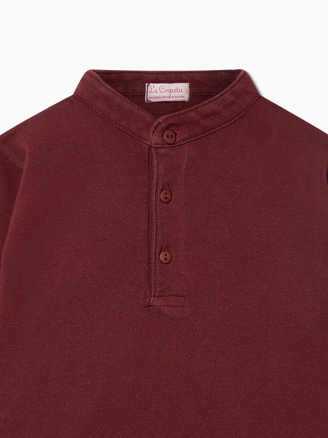 Burgundy Alcomo Long Sleeve Boy Polo Shirt