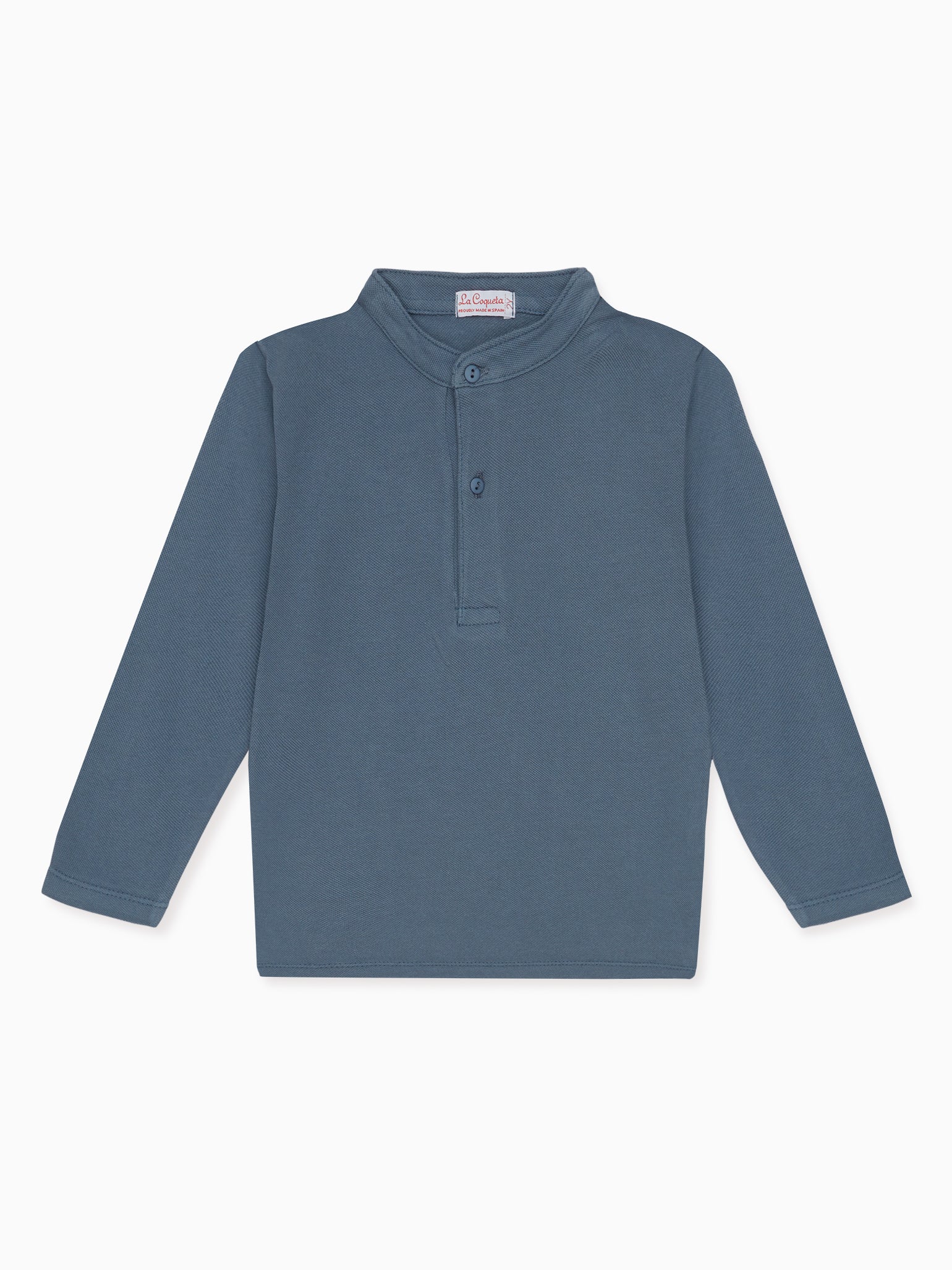 Dusty Blue Alcomo Long Sleeve Boy Polo Shirt