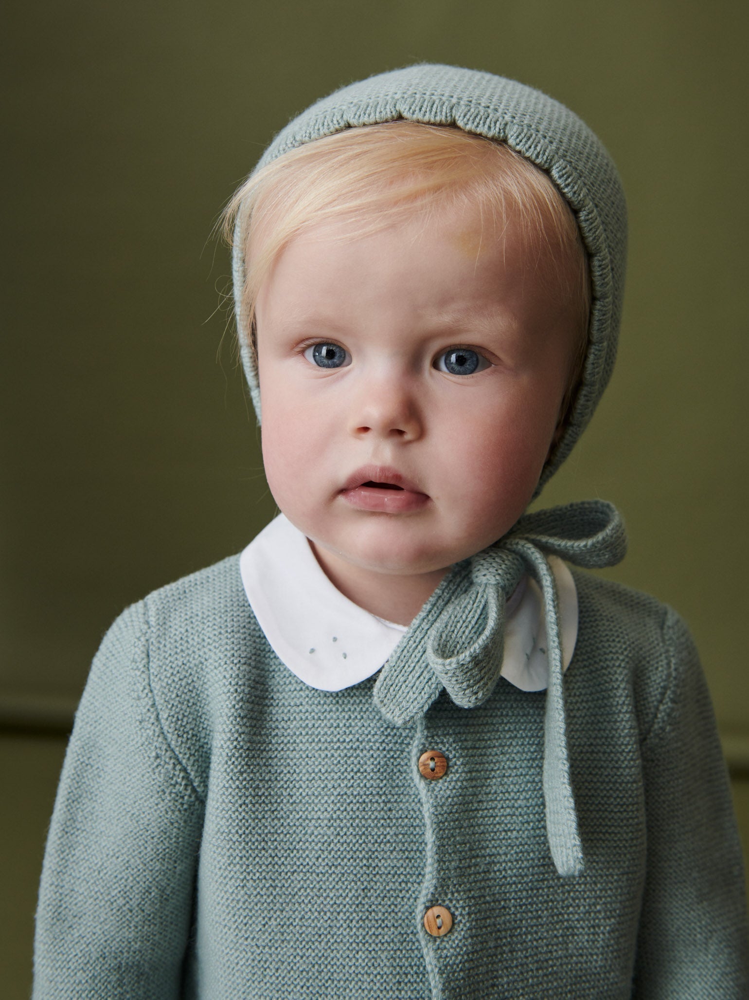 Sage Green Olfa Merino Baby Bonnet