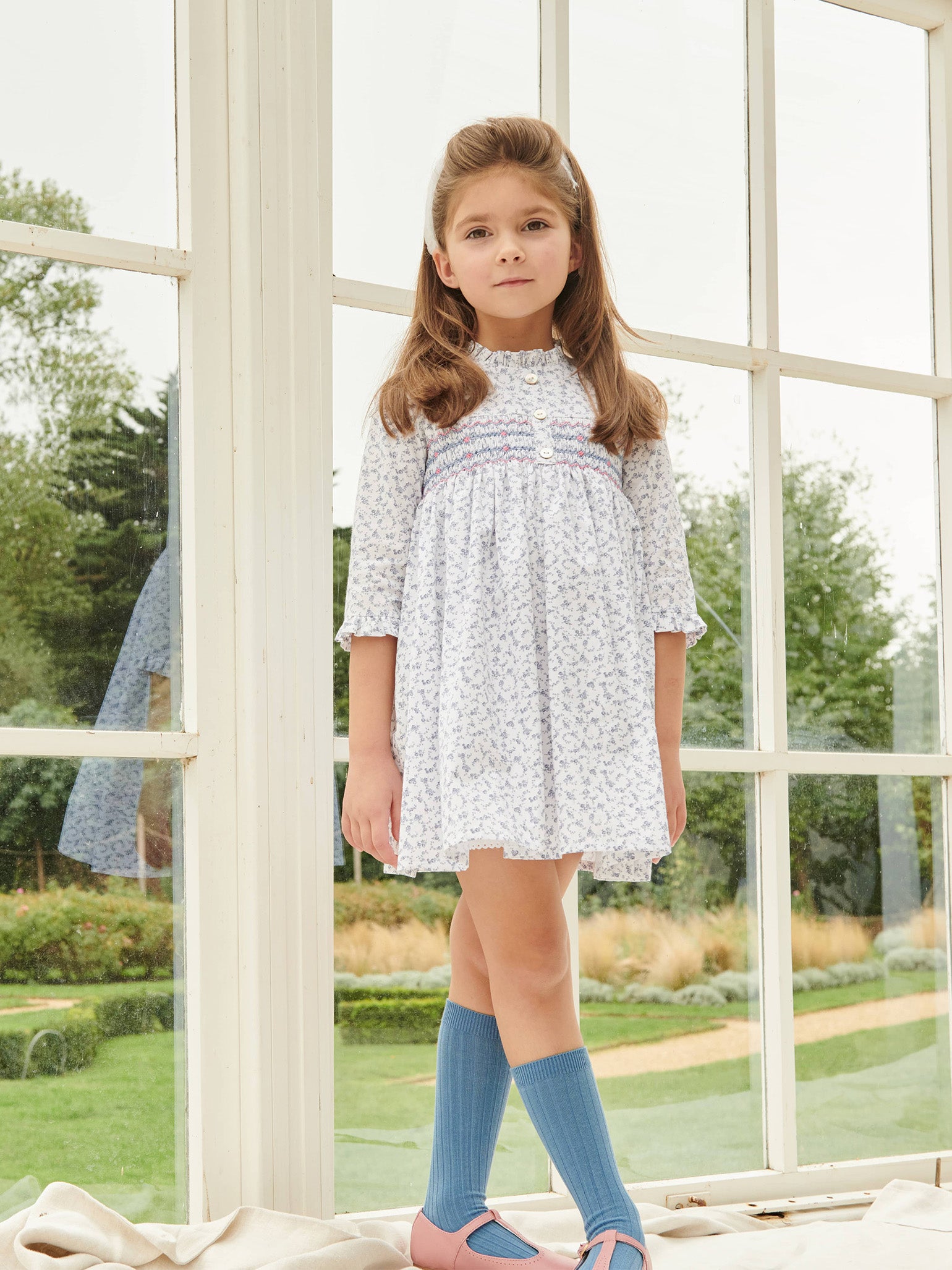 Blue Floral Azulina Girl Smock Dress