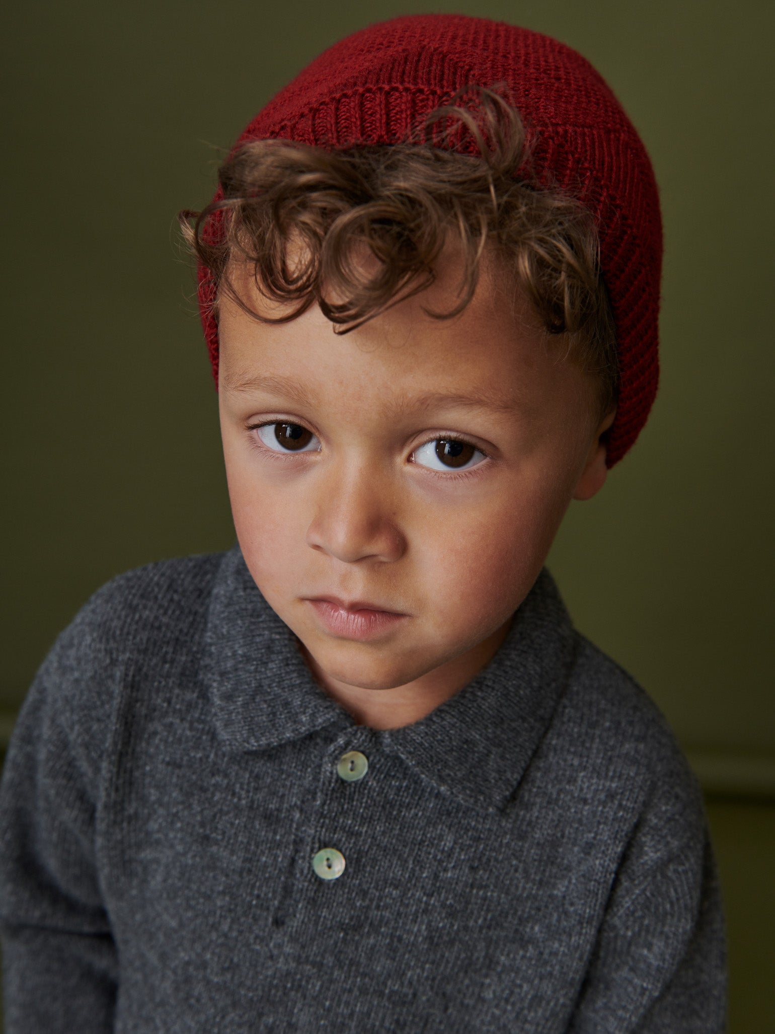 Burgundy Merino Kids Bobble Hat