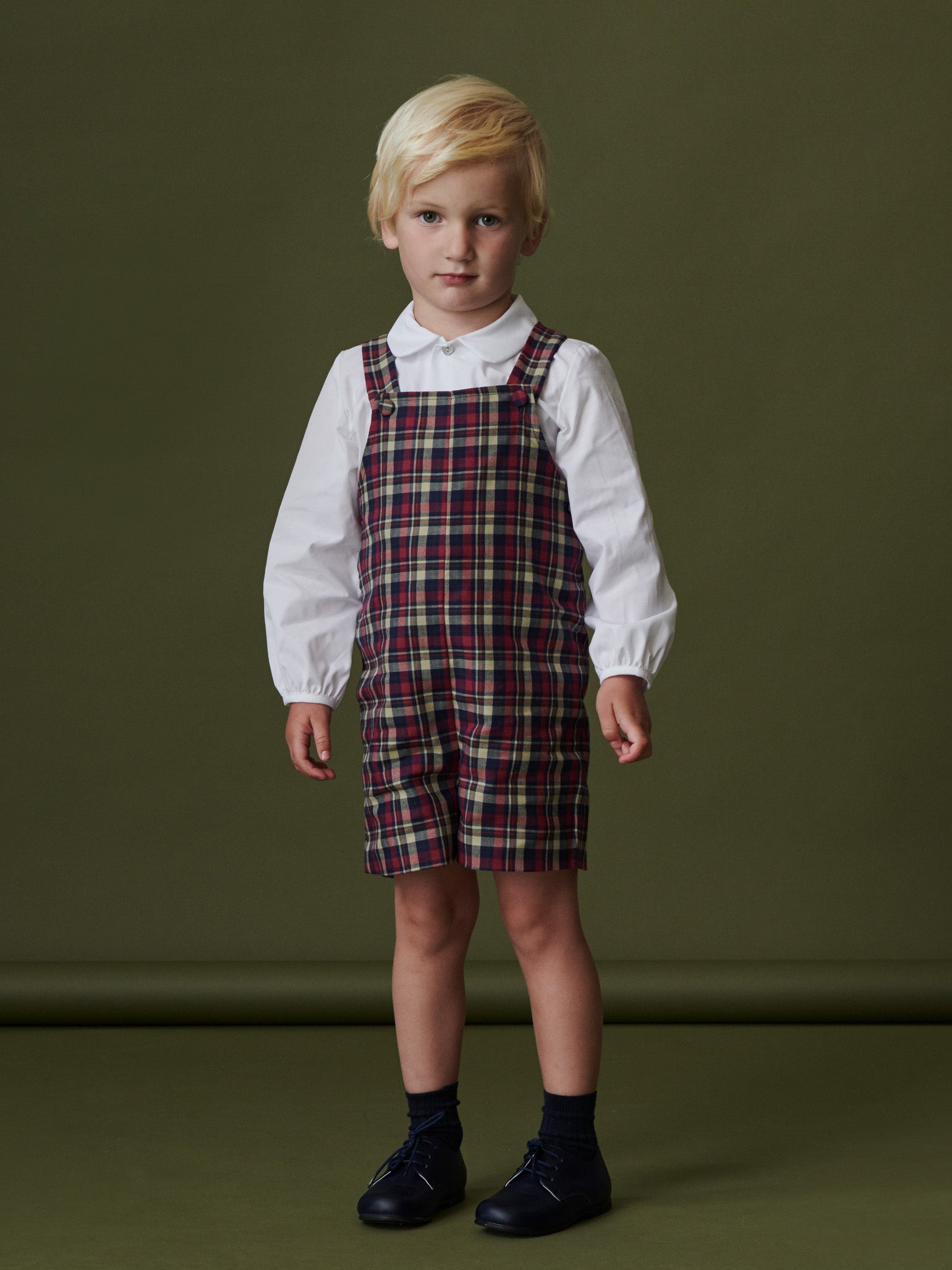 Navy Tartan Buganvilla Baby Overalls