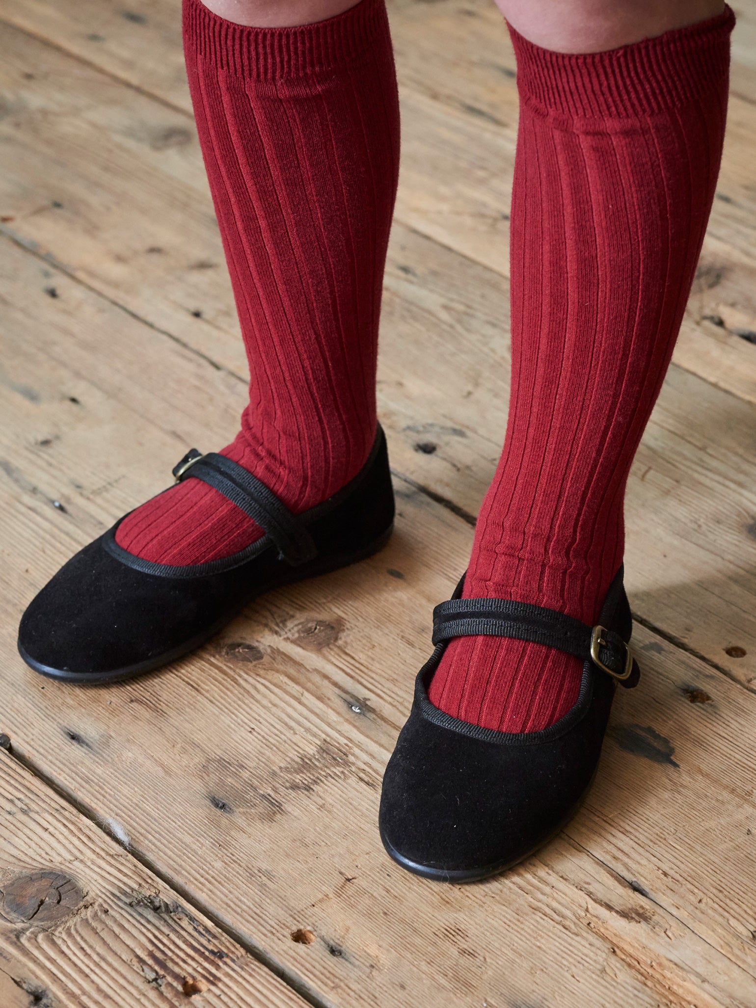 Burgundy Ribbed Knee High Kids Socks