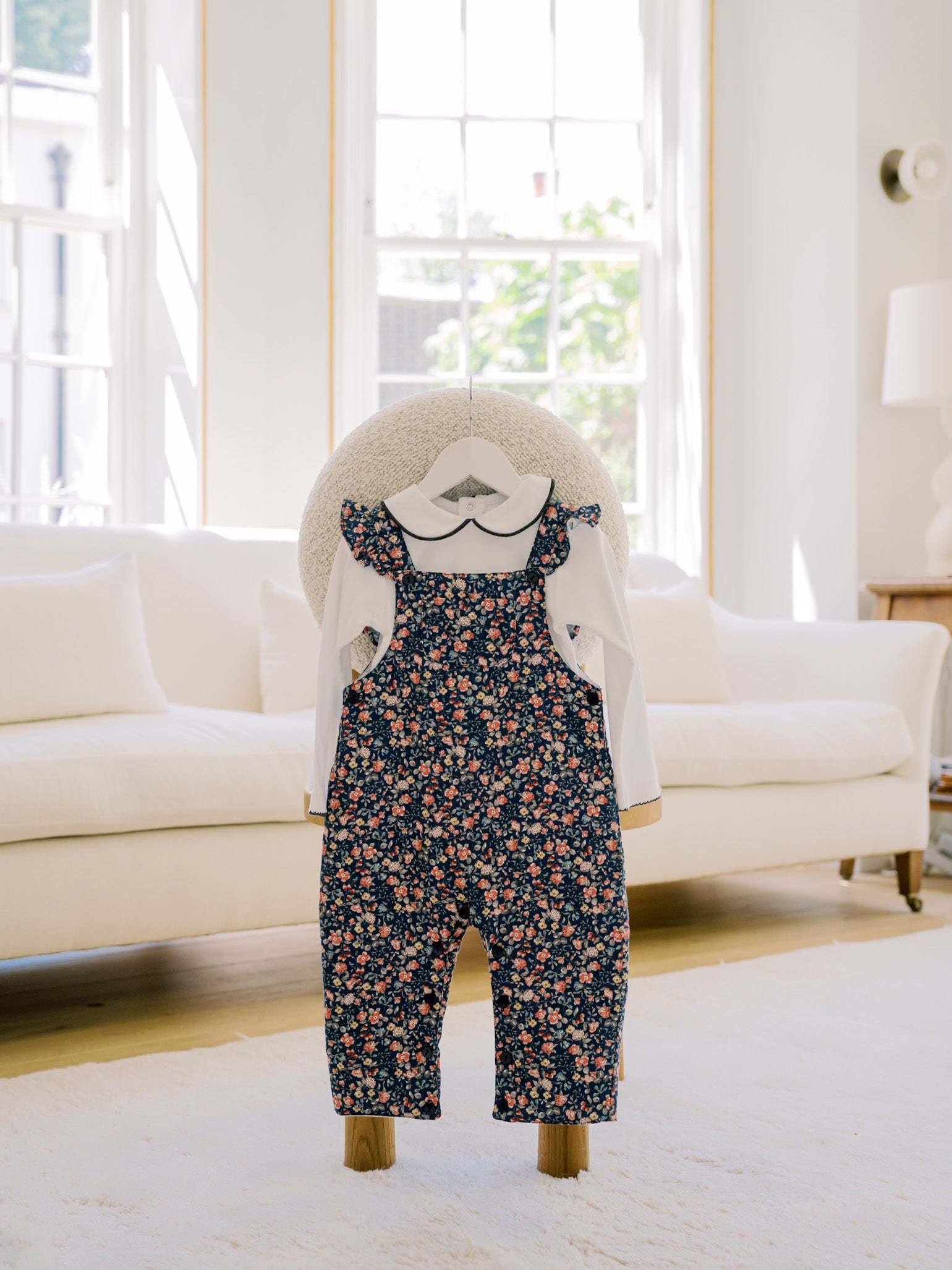 Blue Floral Delphina Baby Long Overalls