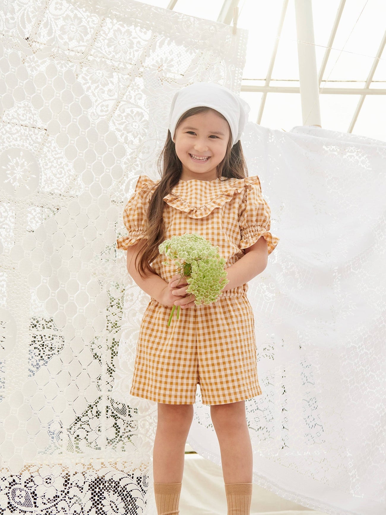 Caramel Gingham Delphine Girl Jumpsuit