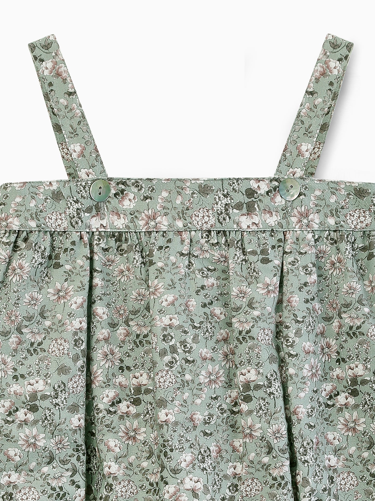 Green Floral Filada Baby Romper Overalls