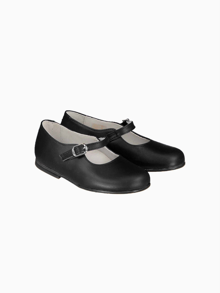 Black Leather Girl Mary Jane Shoes