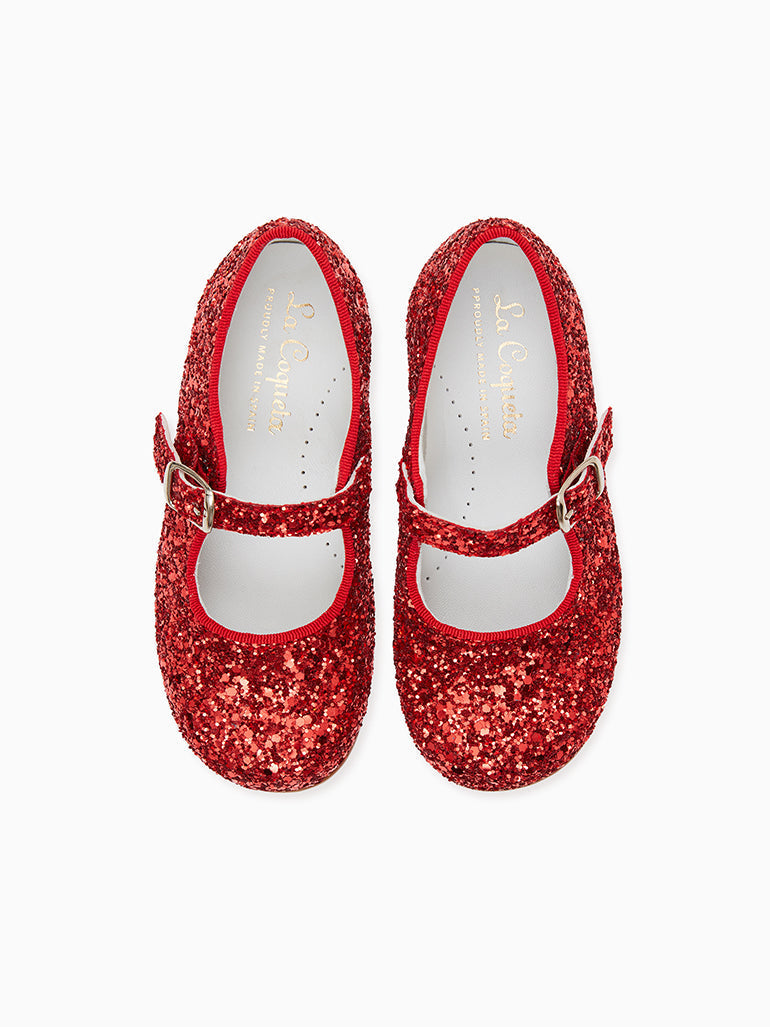 Red Glitter Girl Mary Jane Shoes