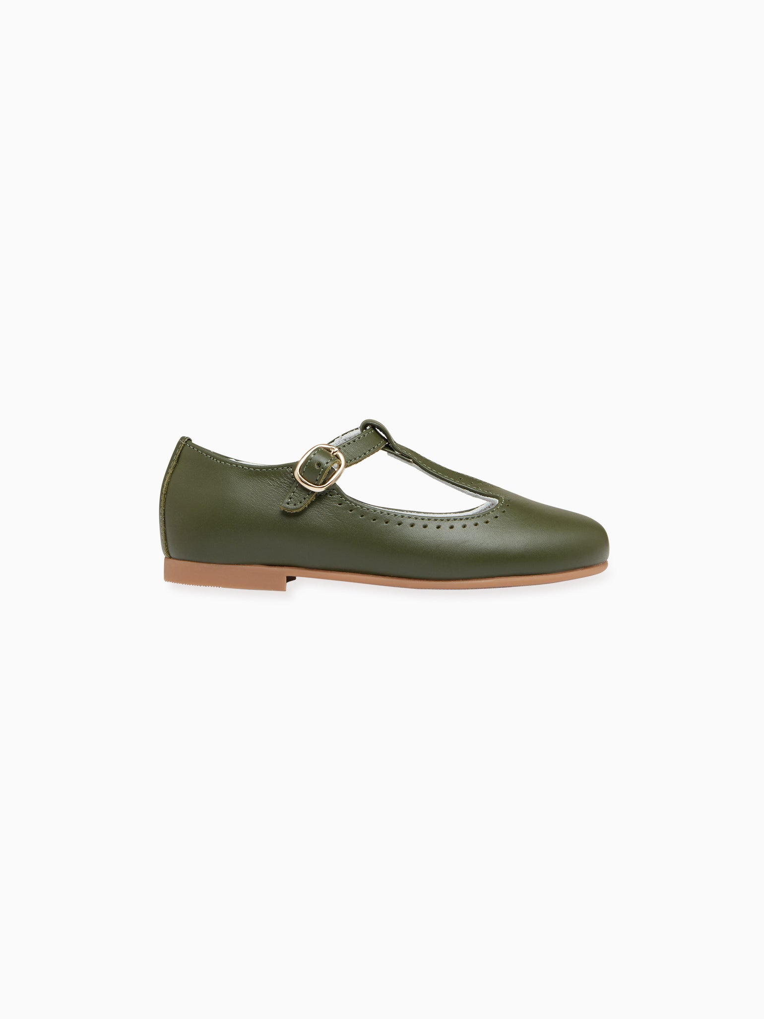 Bottle Green Leather Girl T-Bar Shoes