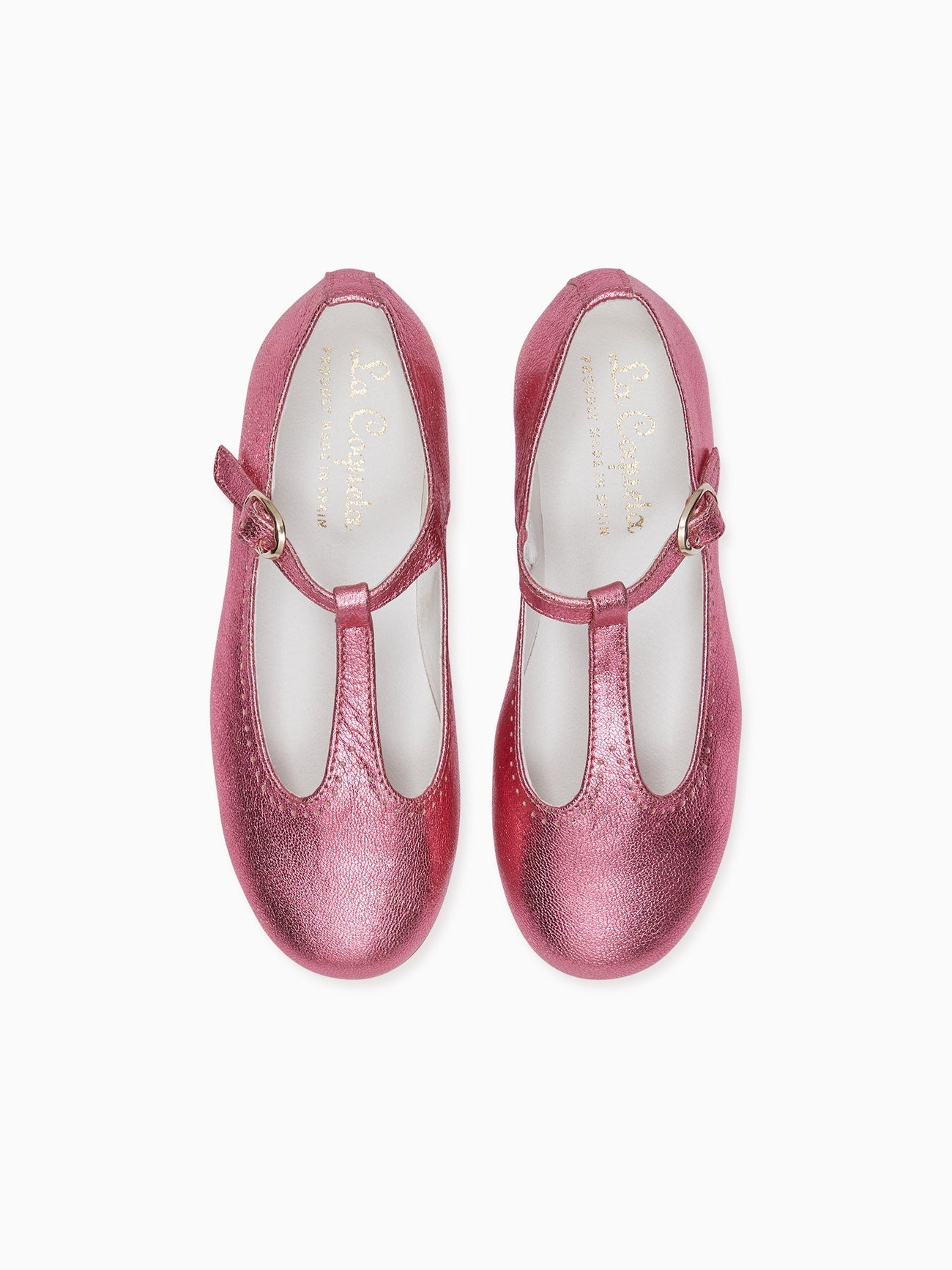 Pink Metallic Leather Girl T-Bar Shoes