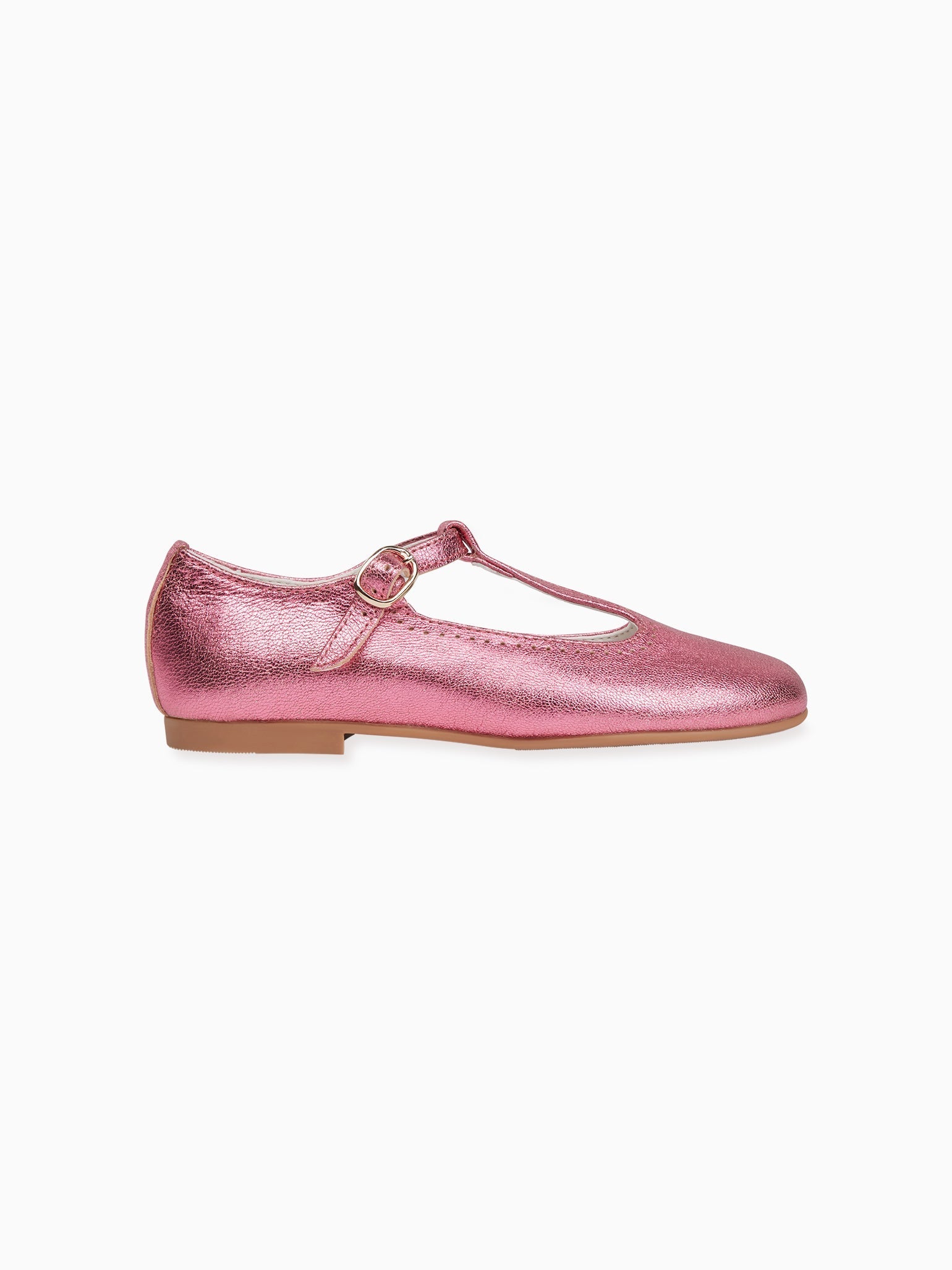 Pink Metallic Leather Girl T-Bar Shoes