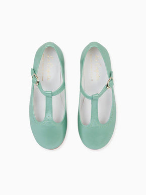 Pale Green Leather Girl T-Bar Shoes